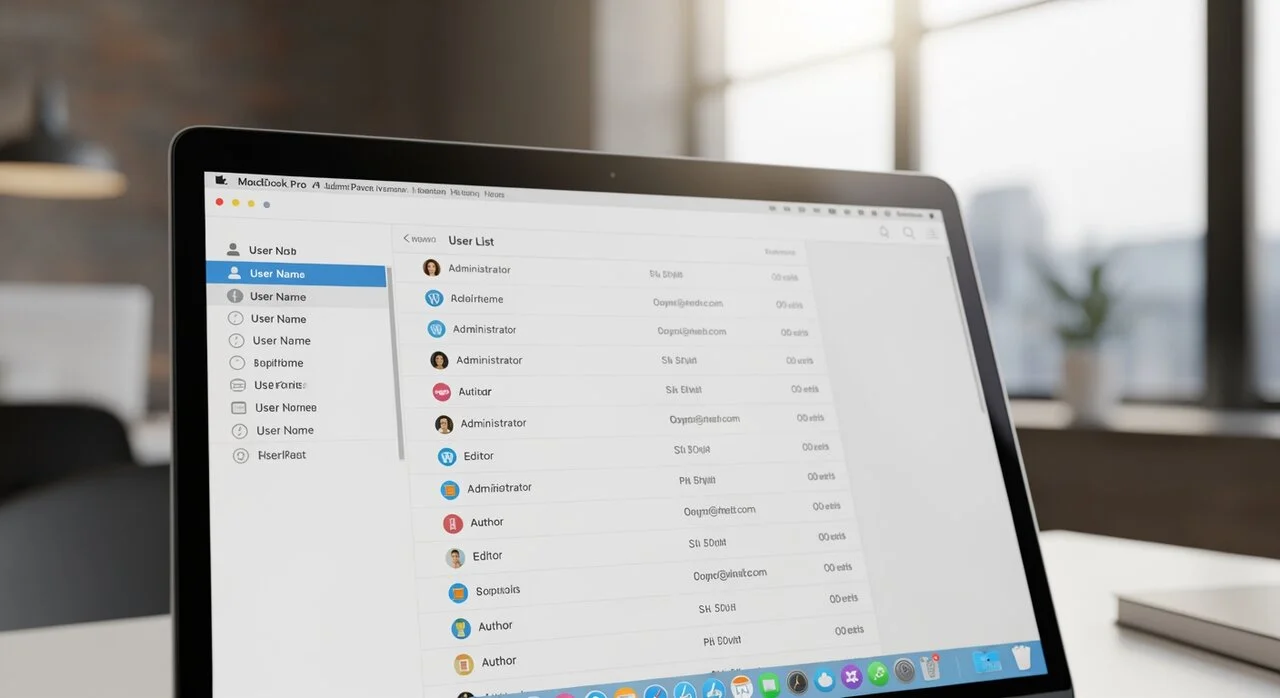 WordPress admin-panel som visar användarlista med olika roller för säkerhetsgranskning